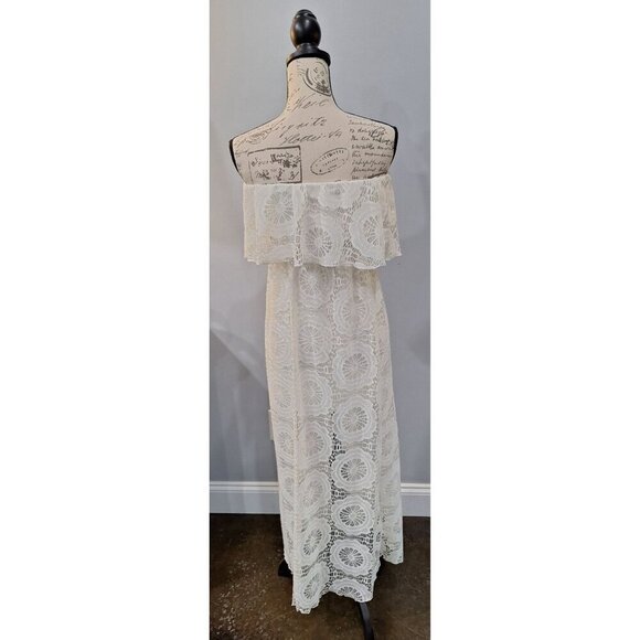 EUC Charlotte Russe White Off-Shoulder Maxi Dress With Lace Overlay & Ruffle/Sz. - Picture 2 of 6